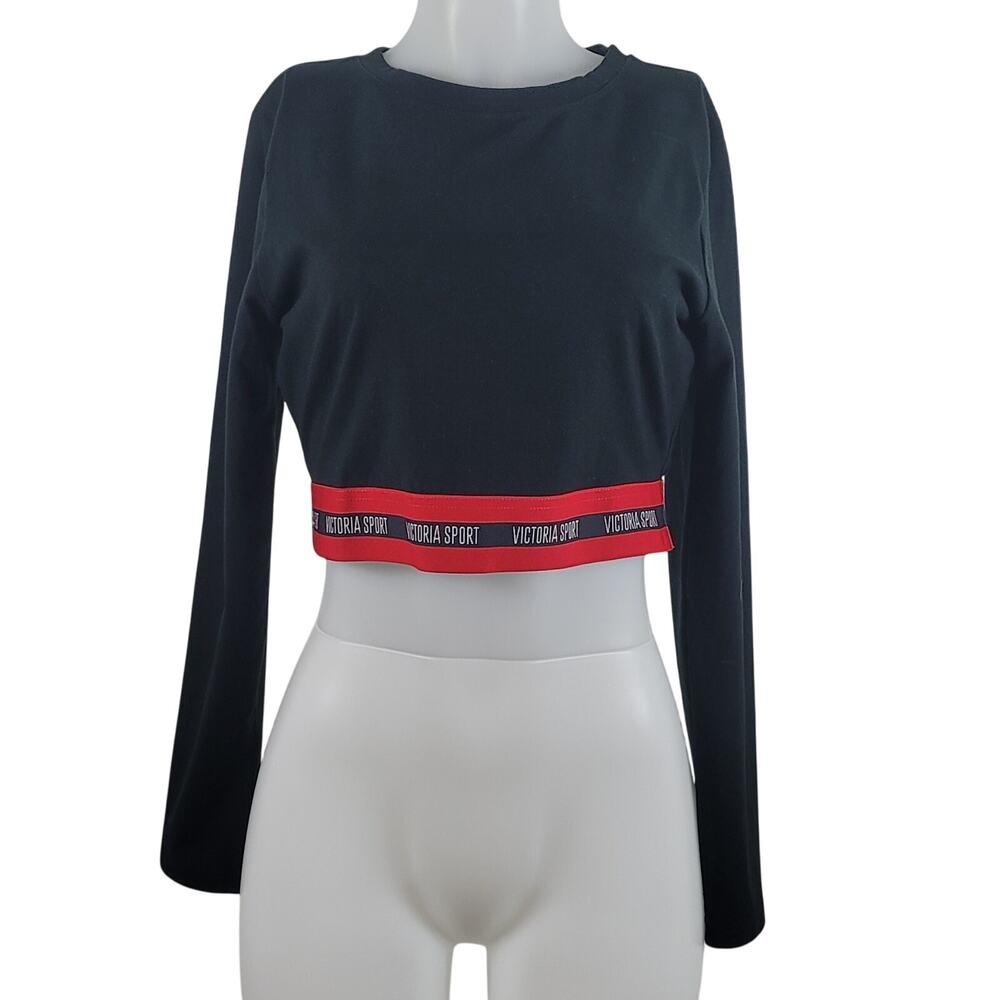 Victoria's Secret Sport Black Red Strip Bottom Long Sleeve Top Large